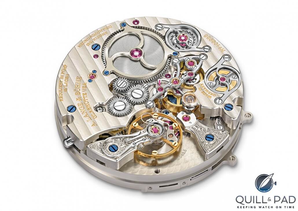 The beautifully finished movement of the A. Lange & Söhne Zeitwerk Minute Repeater