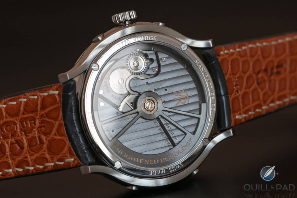 View through the display back of the Manufacture Royale 1770 Voltige
