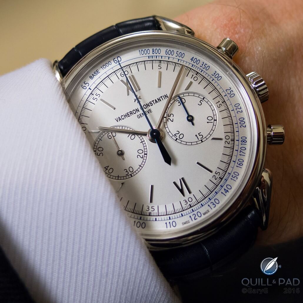 Vacheron Constantin Cornes de Vache 1955 Chronograph in white gold on the author’s wrist at SIHH 2016