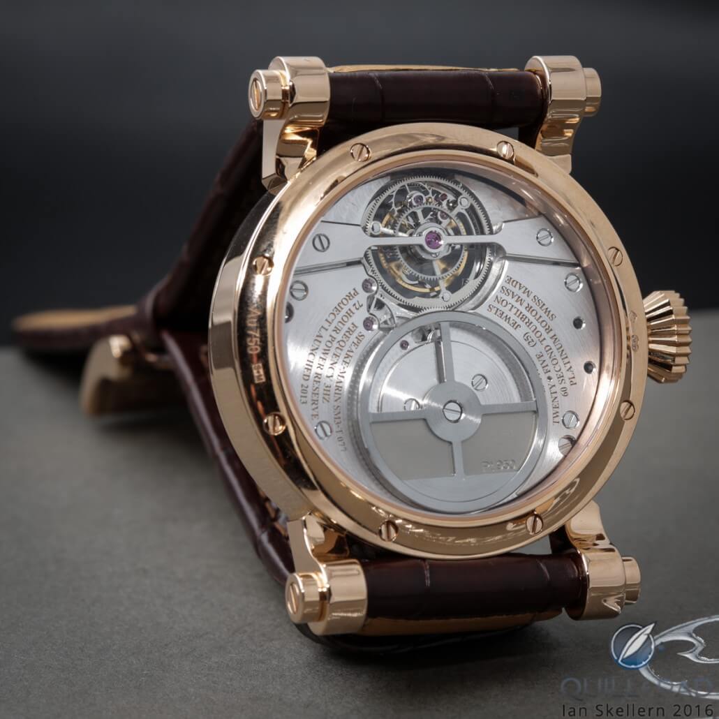 View through the display back of the Speake-Marin Dong Son Tourbillon