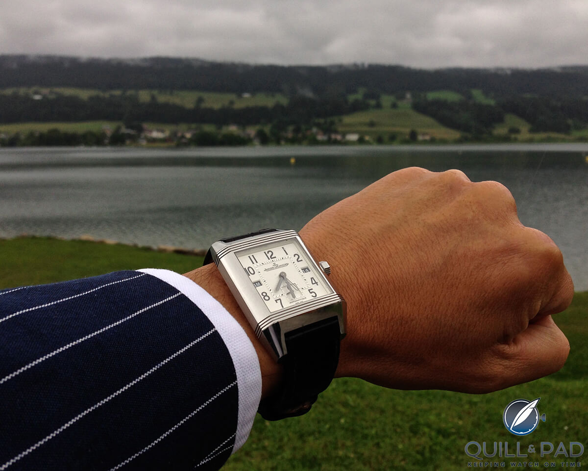 Wrist shot of the Jaeger-LeCoultre Reverso Squadra
