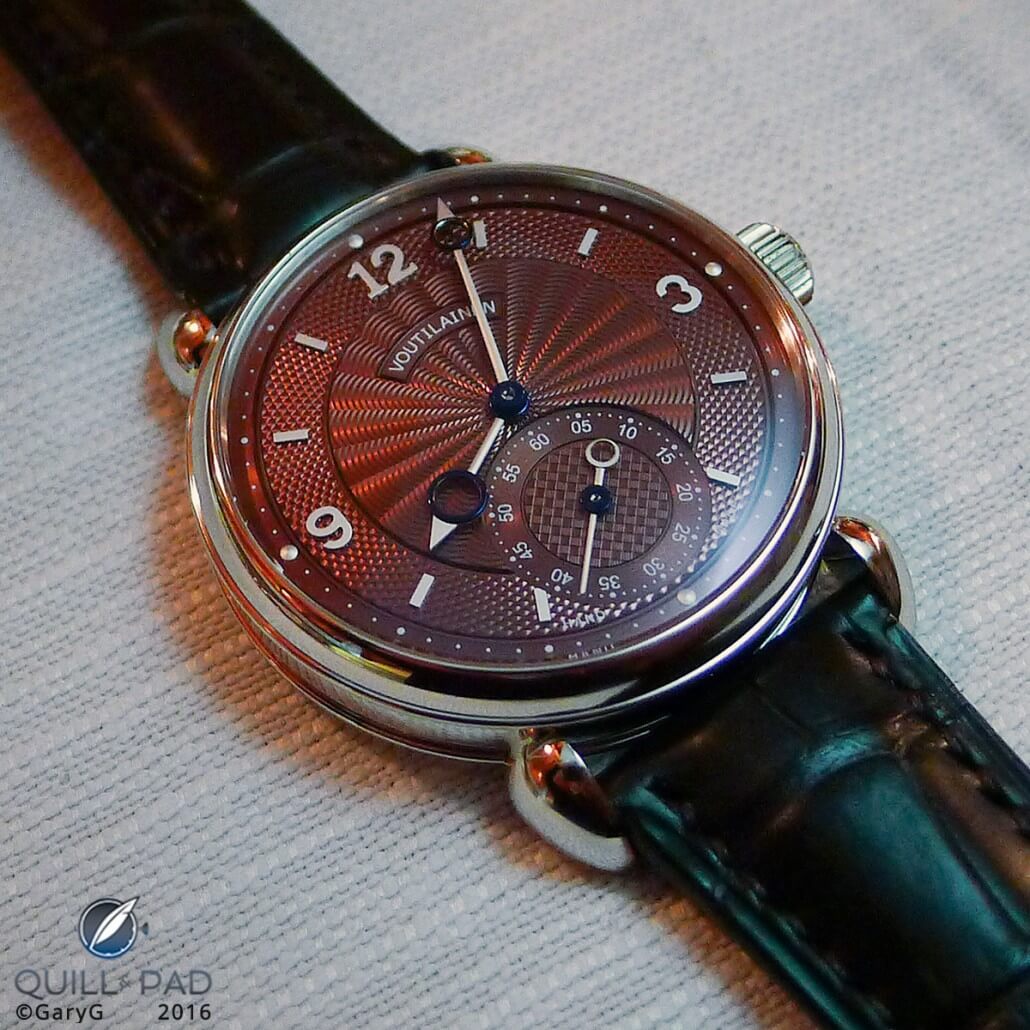 Parting Shot: Voutilainen Vingt-8 in White Gold with Burgundy Enamel Dial