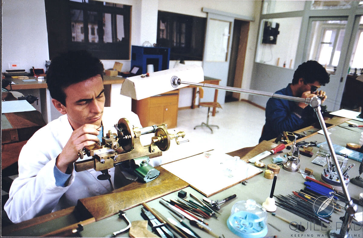 Dominique Renaud and Giulio Papi working at the bench in 1988