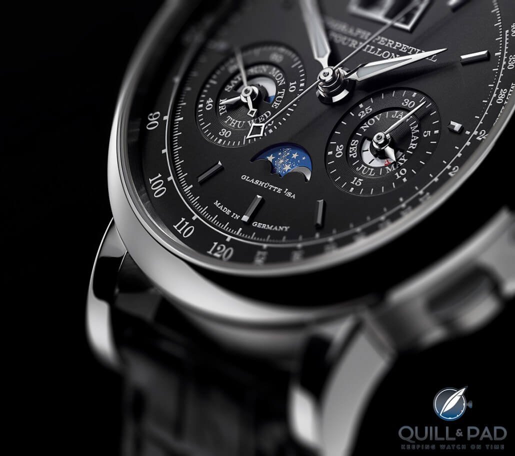 A close view of the dial of the A. Lange & Söhne Datograph Perpetual