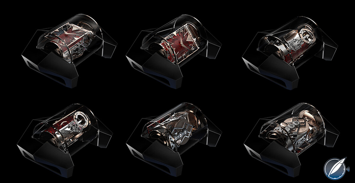 The sapphire crystal 'visio module' offers 360° views of the dial and movement of Dominique Renaud’s DR01 Twelve First