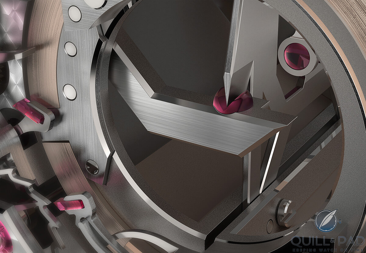 Close view of the blade resonator in Dominique Renaud’s DR01 Twelve First