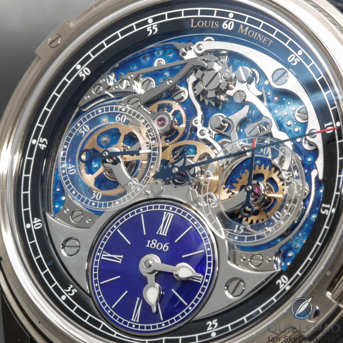 Close up look dial side of the Louis Moinet Memoris 200th Anniversary Edition chronograph