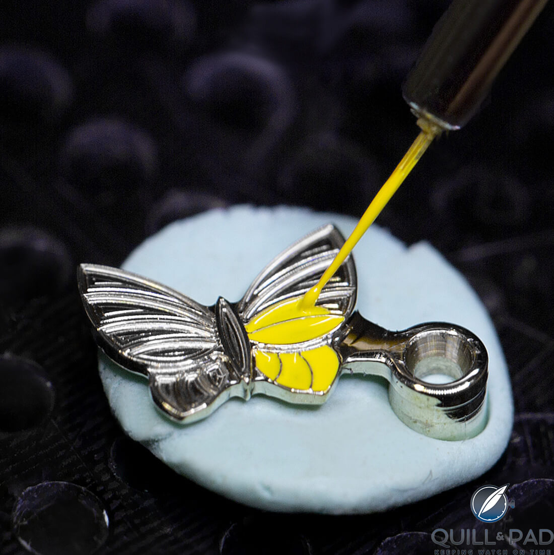 One of three hand-painted butterflies that indicate the minutes on the Van Cleef & Arpels Lady Arpels Ronde des Papillons (photo courtesy Johann Sauty)