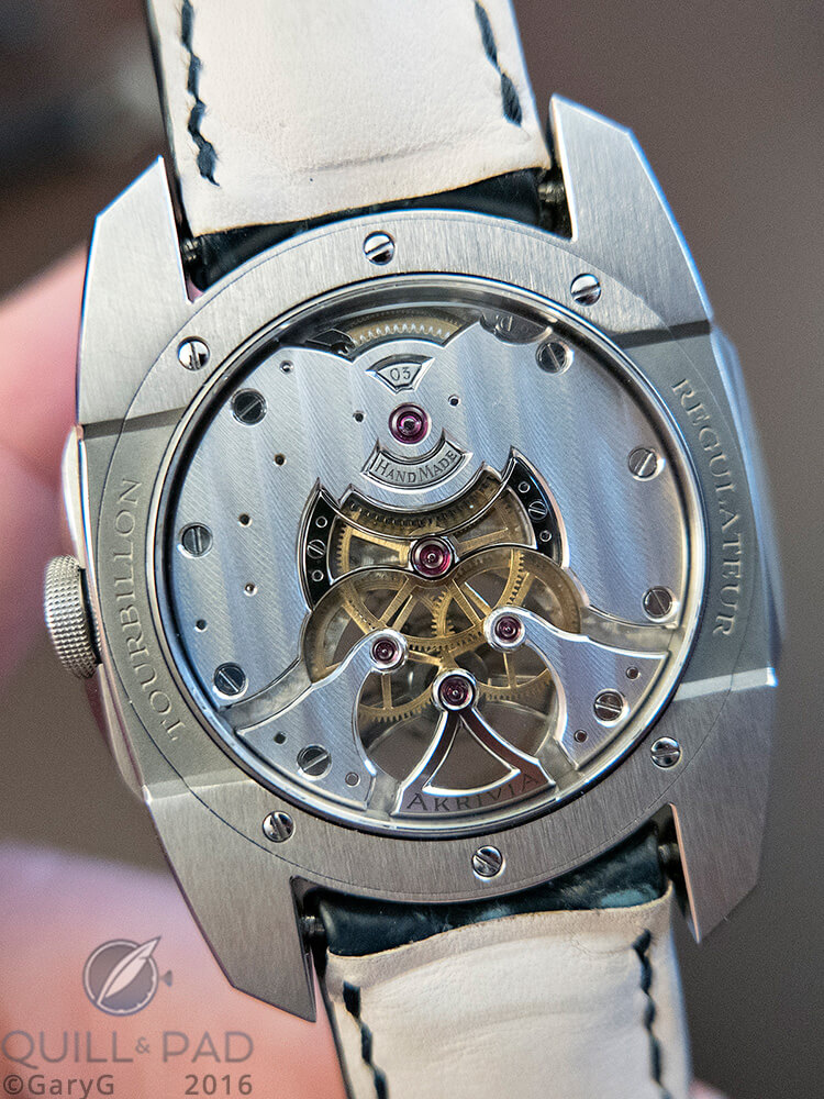 Movement of the Akrivia Tourbillon Regulateur with fine hand finishing