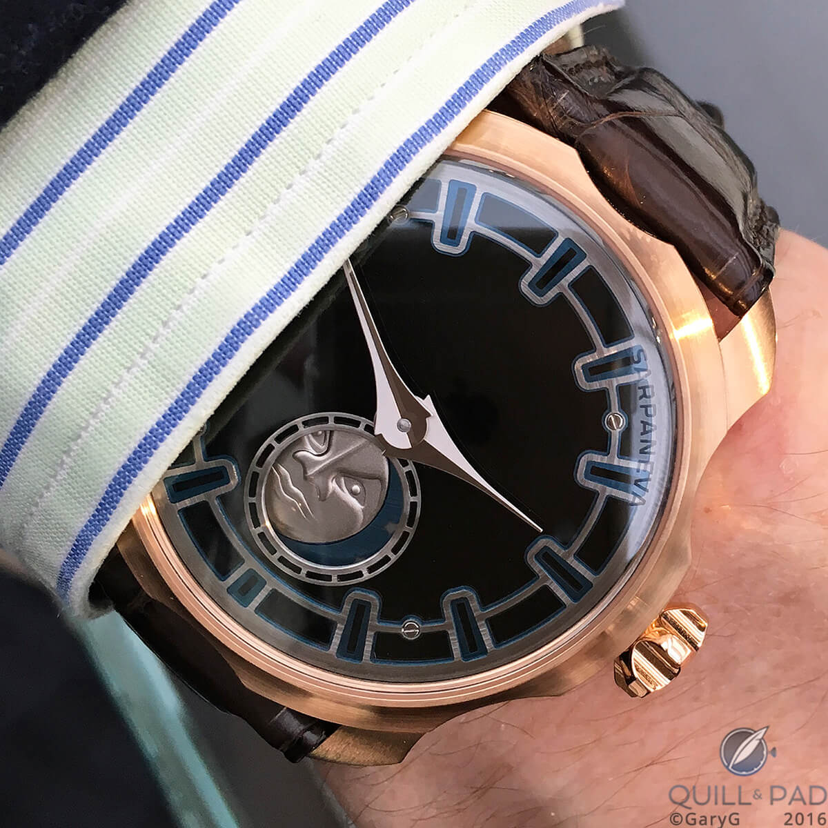 Stepan Sarpaneva Korona with pink gold case and black enamel dial