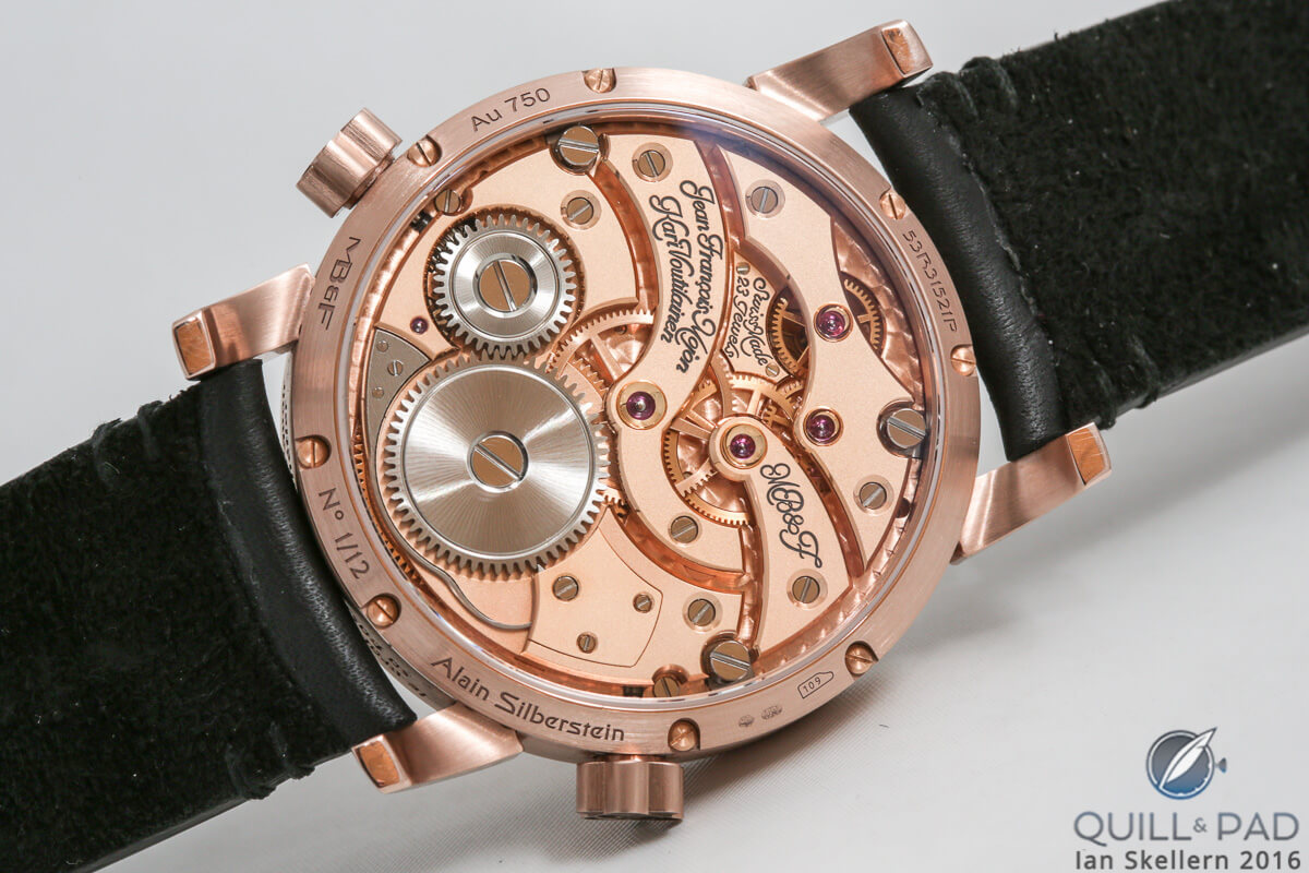 View from the back of the MB&F LM1 Silberstein in red gold
