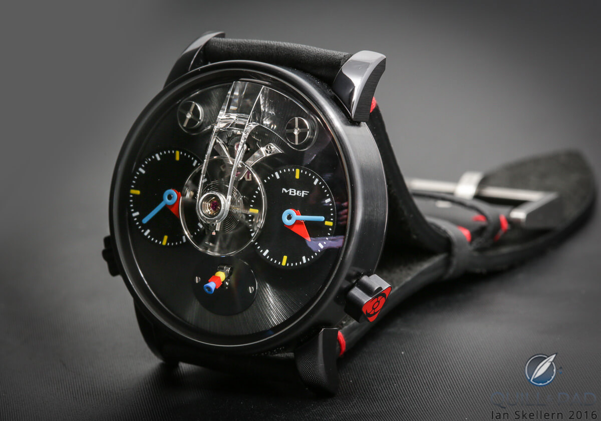 A close look at the dial side of the MB&F LM1 Silberstein in blackened titanium
