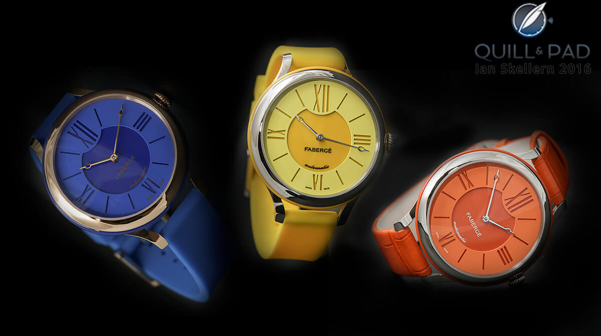 Lady Fabergé 36 mm in the happy colors of blue yellow and ora