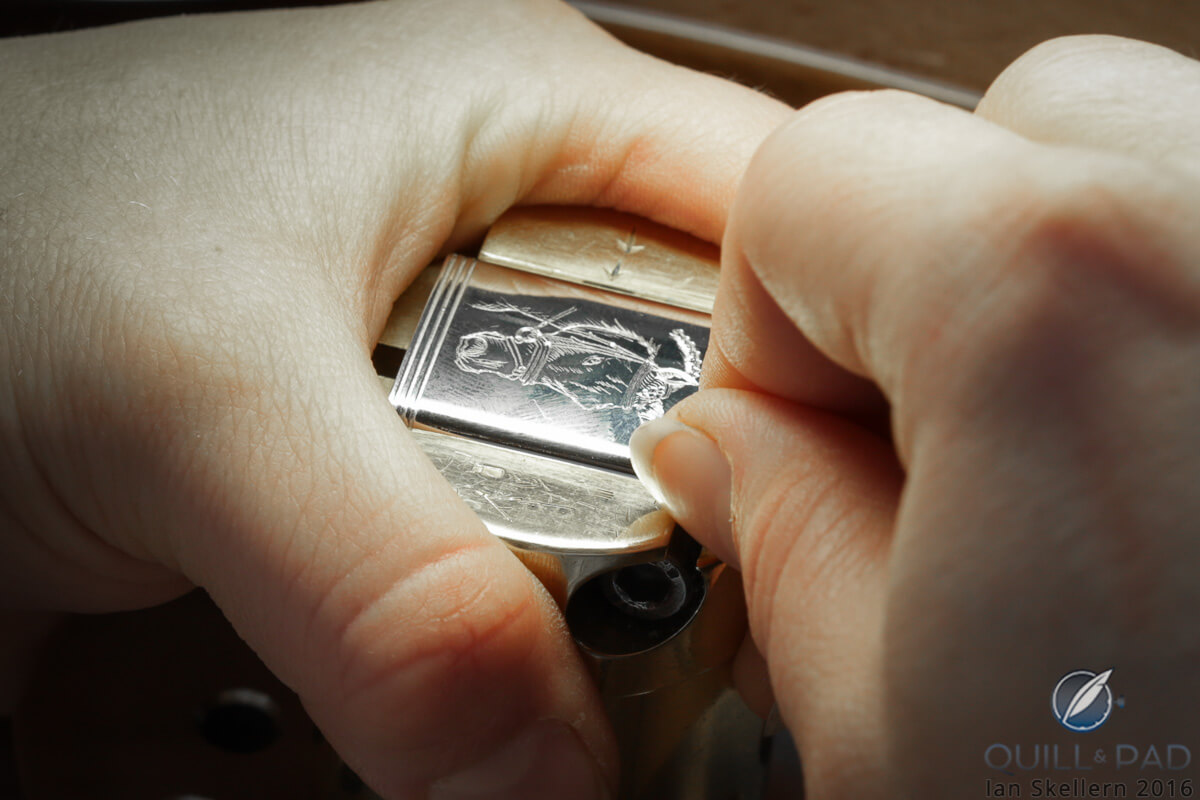 JLC engraver Marsura working on the portrait of Gucci