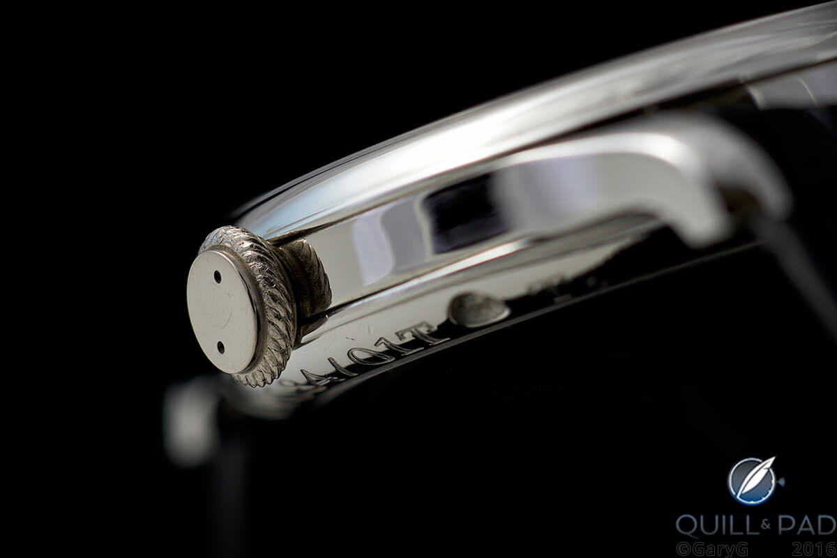 Parting shot: case and crown detail of the author’s F.P. Journe Tourbillon Souverain