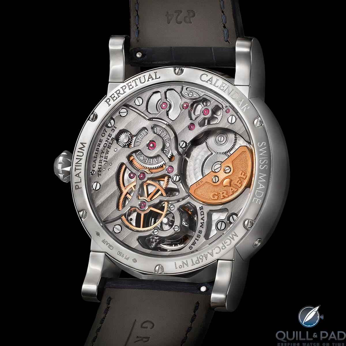 View through the display back to the movement of the MasterGraff Perpetual Calendar