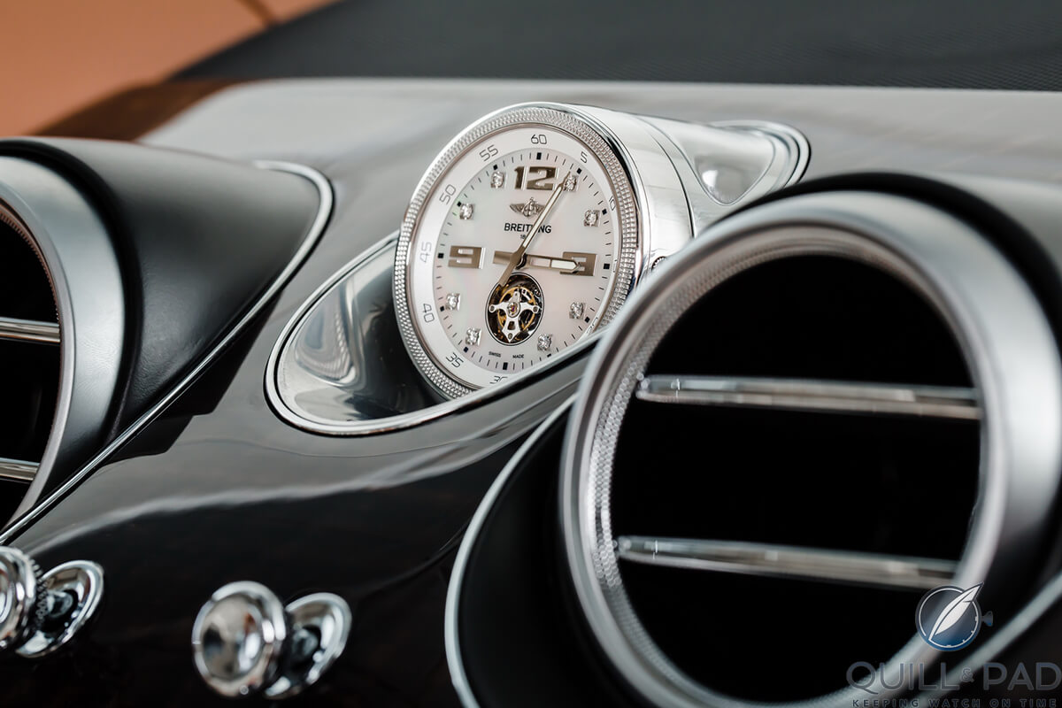 The Bentley Bentayga features a Breitling Mulliner Tourbillon dash clock