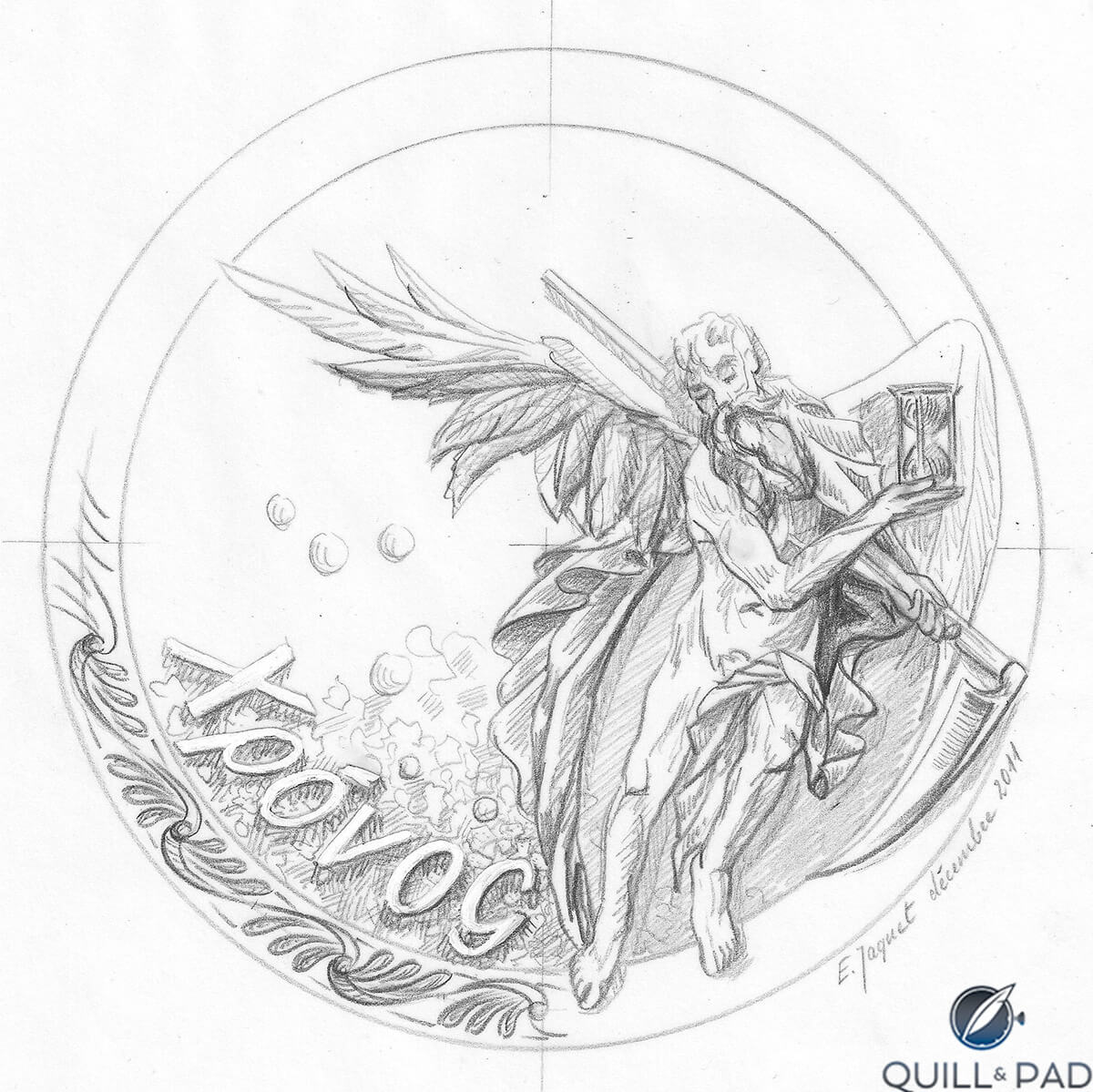 Initial design proposal from engraver Eddy Jaquet for the Chronos engraving