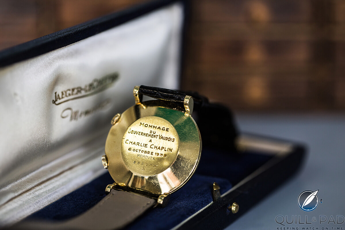 Engraved back of Charlie Chaplin's Memovox