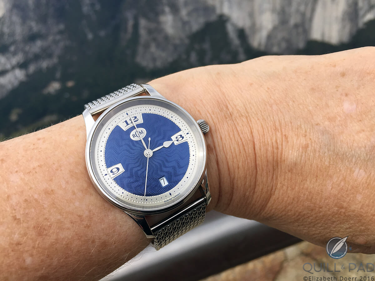 RGM Reference 151BE on the wrist at Half Dome in Yosemite