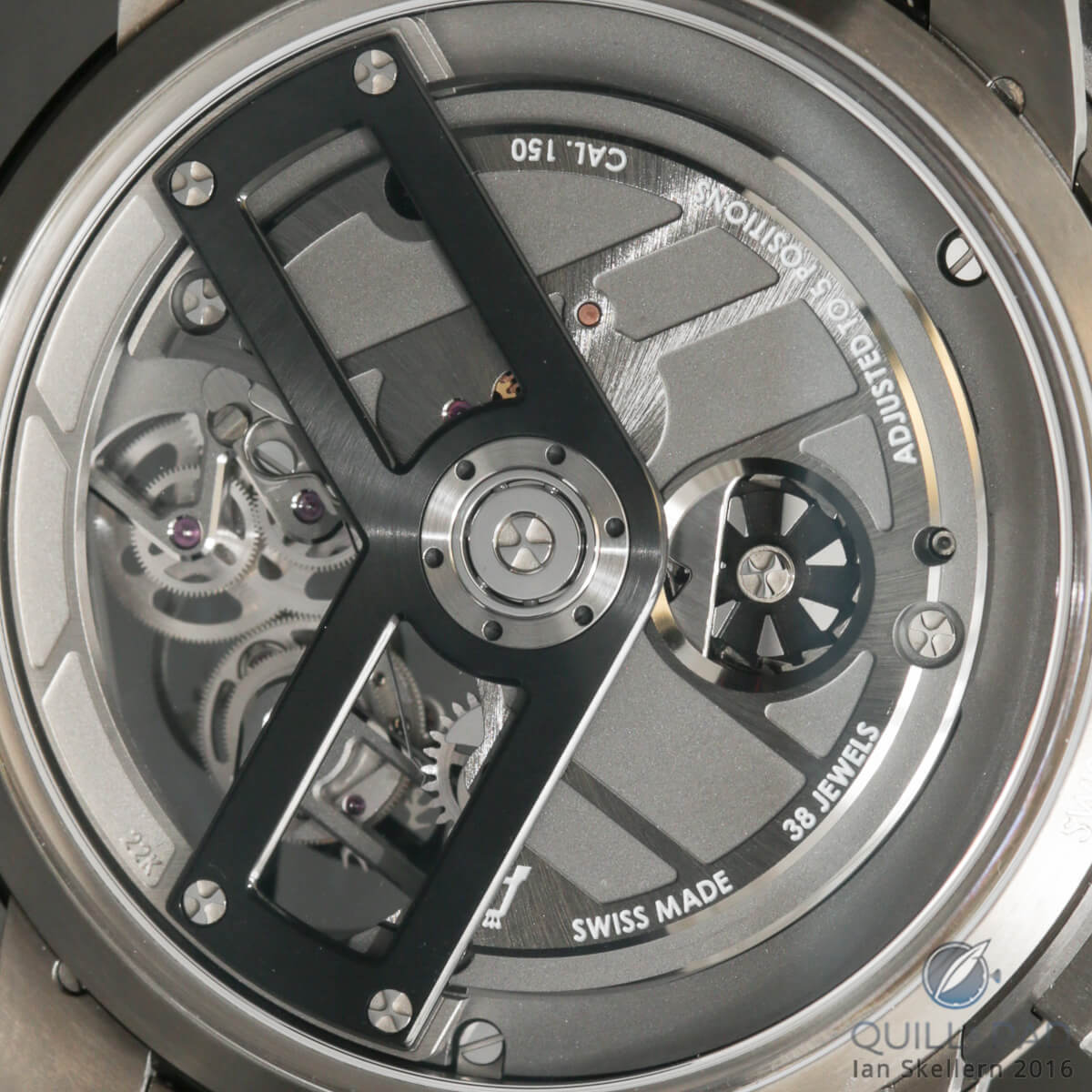 Movement side of the Angelus U30 Tourbillon Rattrapante