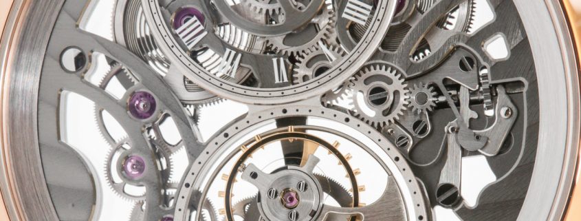 Close look dial side of the Arnold & Son UTTE Skeleton