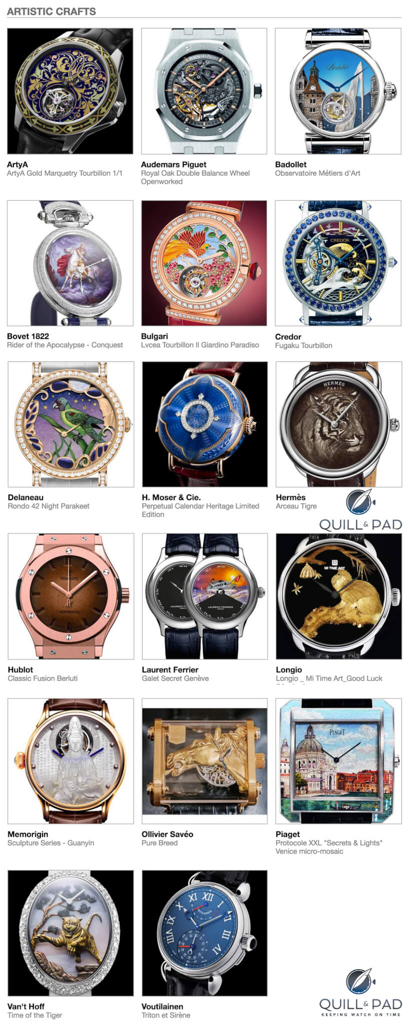 The Artistic Crafts category entries in the 2016 Grand Prix d’Horlogerie de Genève