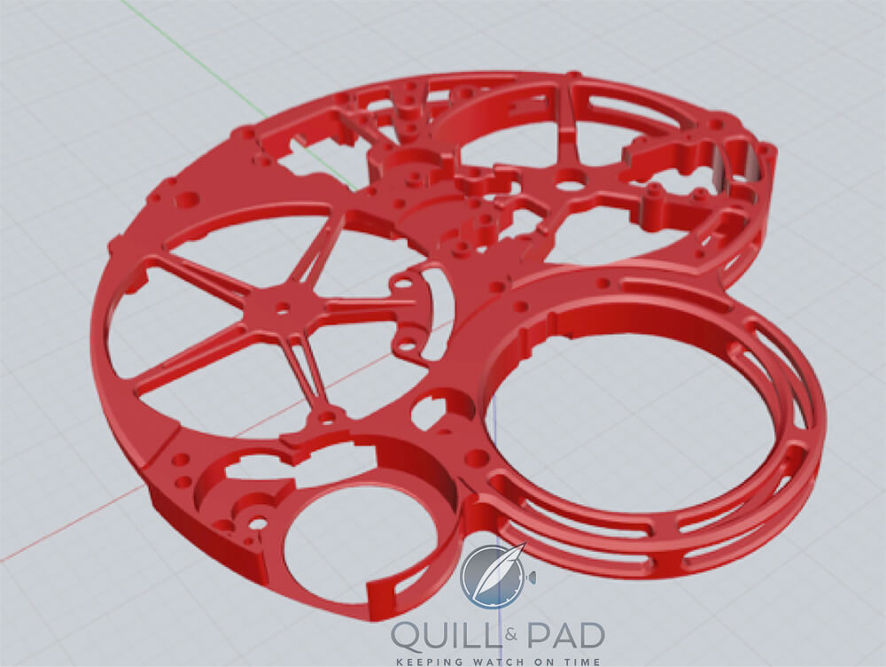 Computer image of the complex main plate of the Bovet Ottantasei