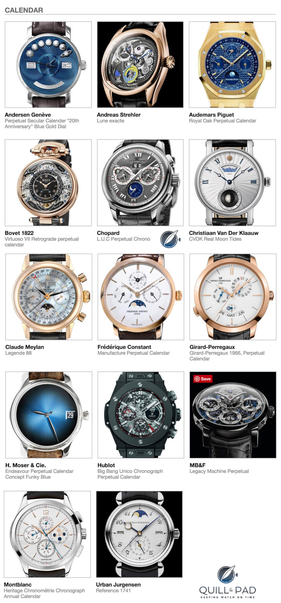 The Calendar category entries in the 2016 Grand Prix d’Horlogerie de Genève