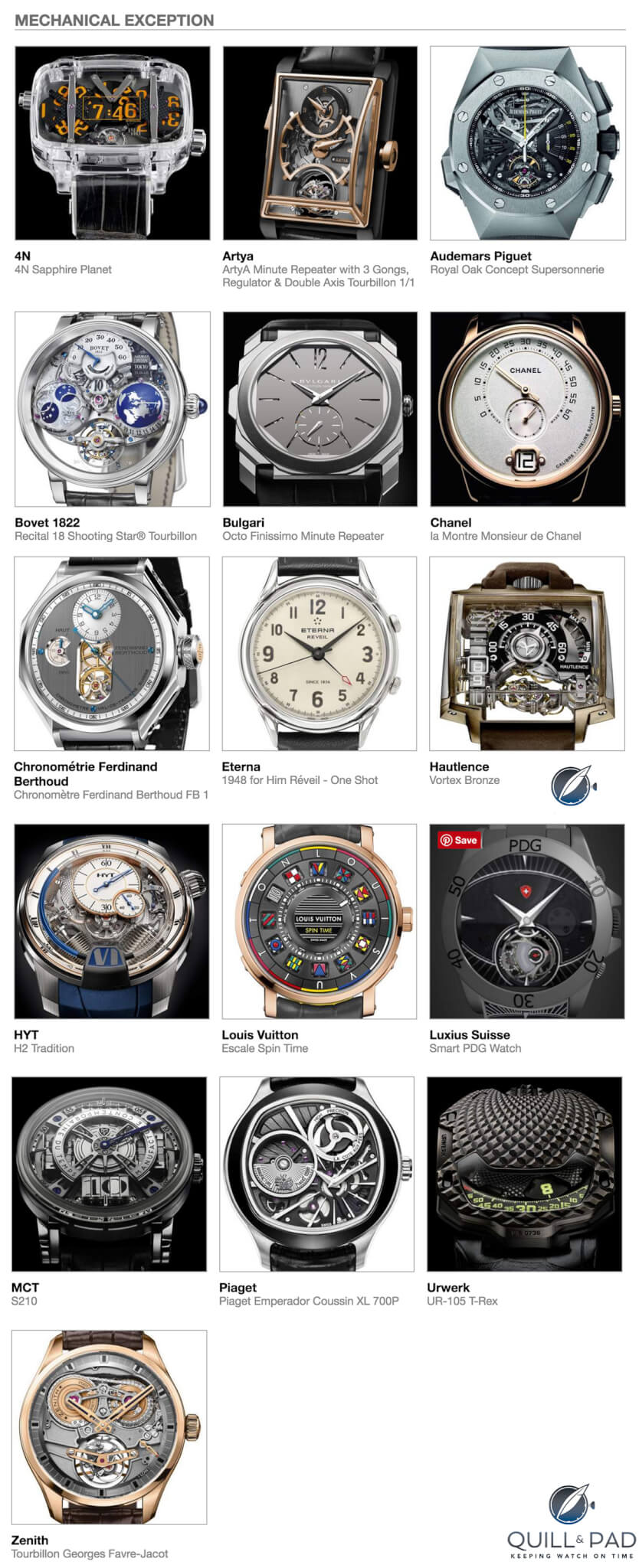 The Mechanical Exception category entries in the 2016 Grand Prix d’Horlogerie de Genève (GPHG)