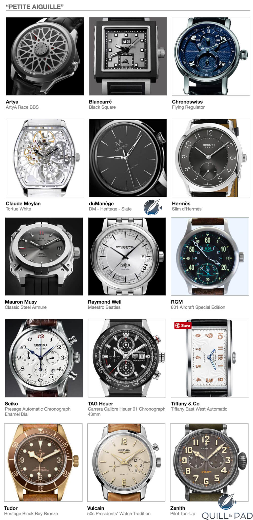 The Petite Aiguille category entries in the 2016 Grand Prix d’Horlogerie de Genève (GPHG)
