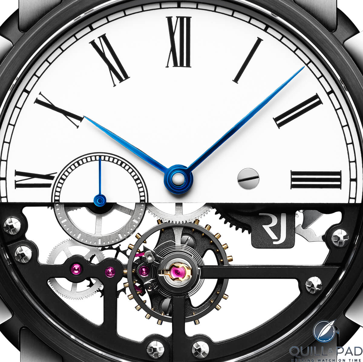Pure, clean lines and colors of the high-contrast dial of the Romain Jerome Tattoo-DNA by Xoil