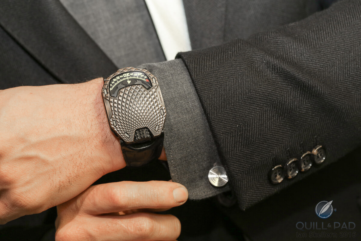Urwerk UR-105 T-Rex on the wrist