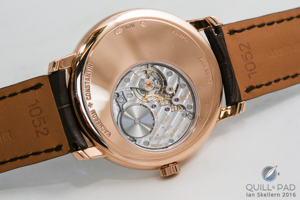 View through the display porthole on the back of the Vacheron Constantin Métiers d’Art Elegance Sartoriale