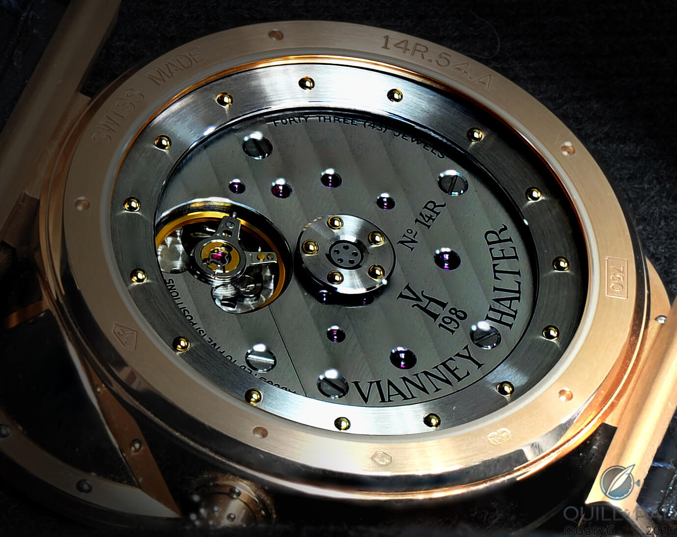 Reverse of the Vianney Halter Antiqua showing the mystery rotor
