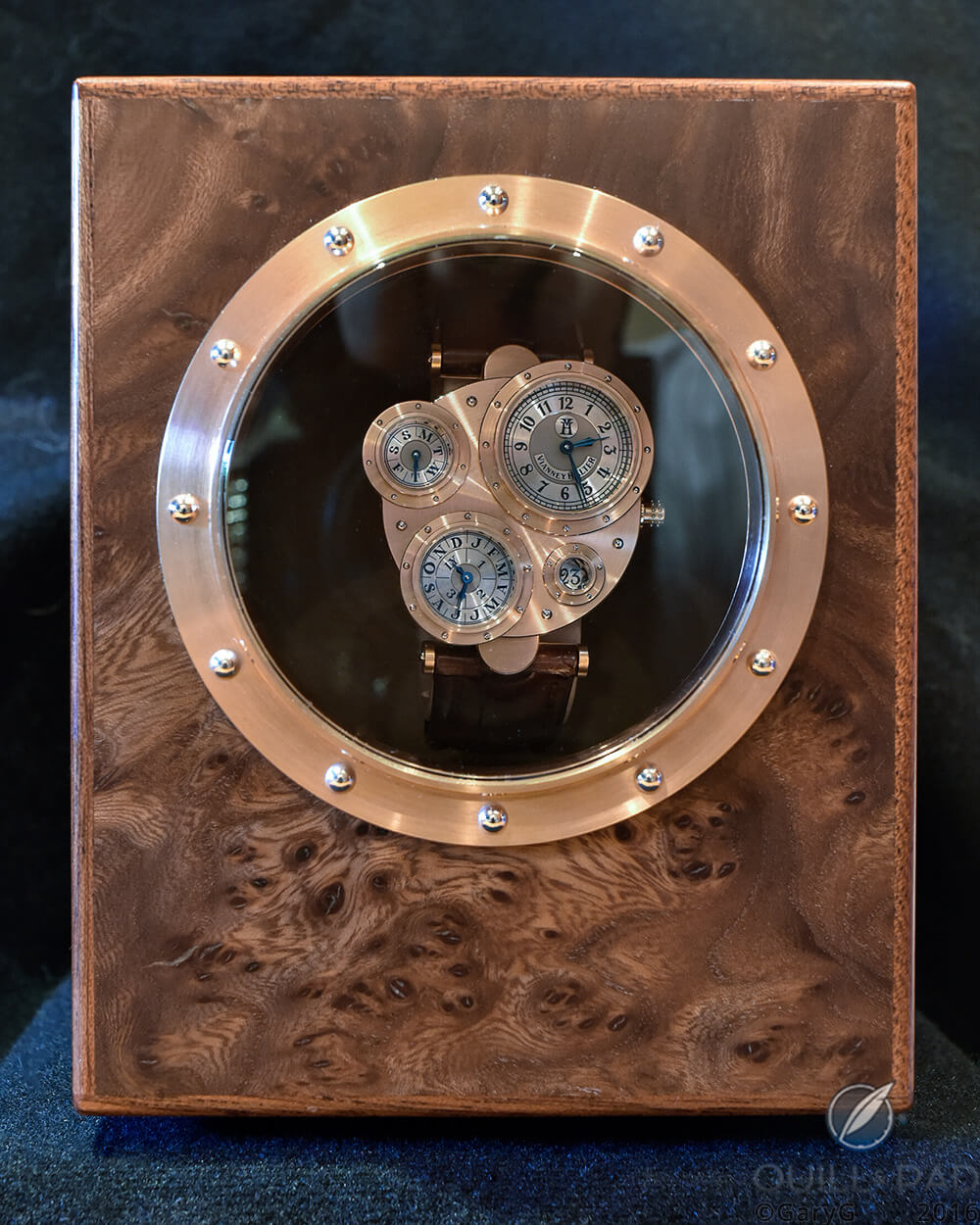 The full set: the author’s Vianney Halter Antiqua in its matching winder box