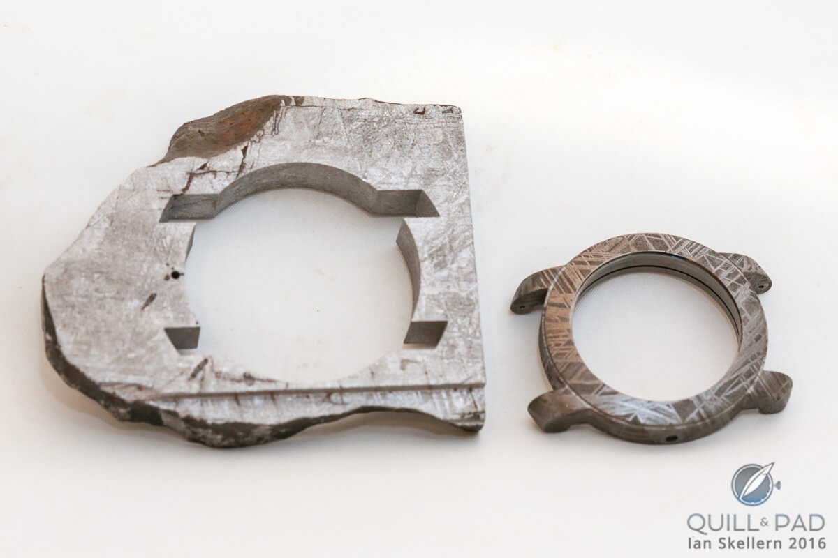 Case of the Antoine Preziuso Stella Polare Tourbillon Muonionalusta cut from slice of meteorite