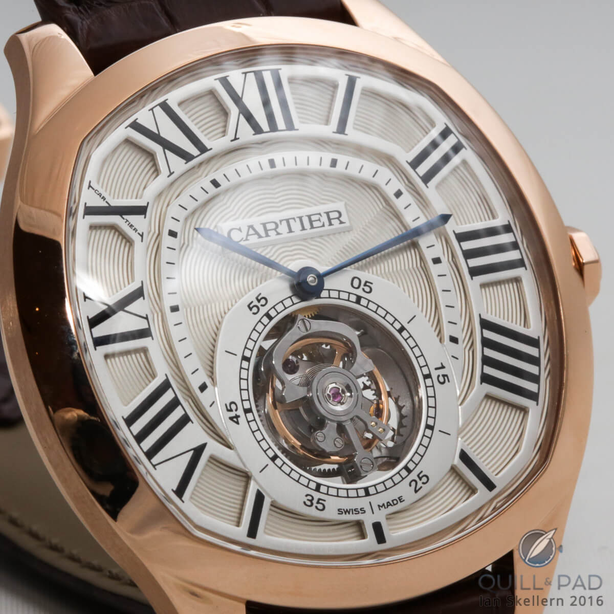 Close look dial side of the Drive de Cartier Flying Tourbillon