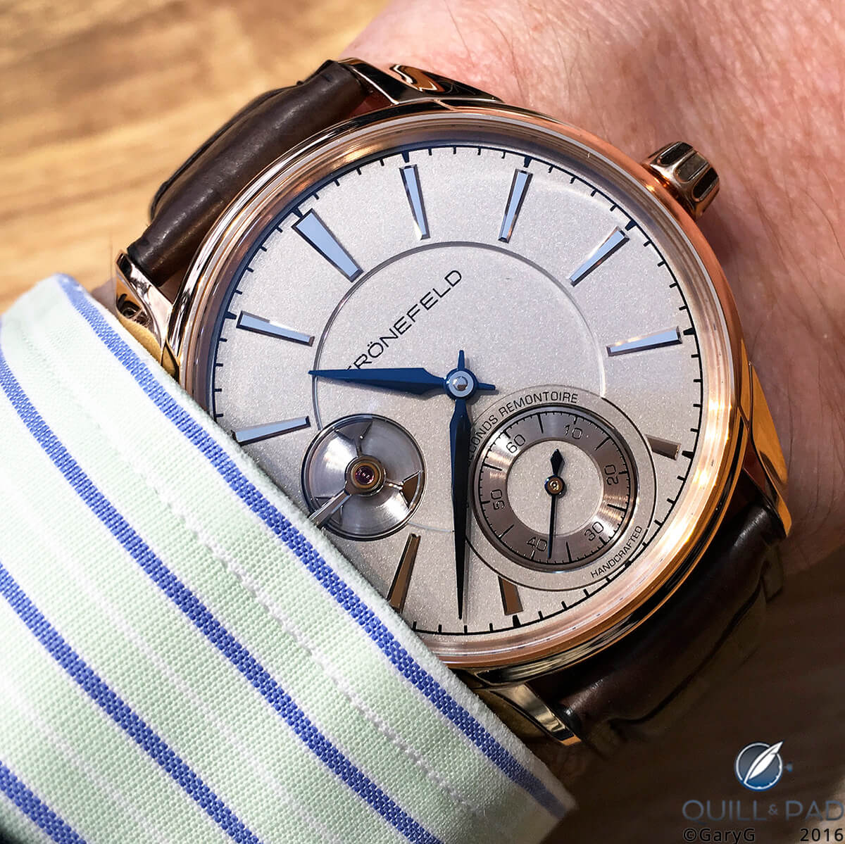 Grönefeld 1941 Remontoire on the author’s wrist at Baselworld 2016