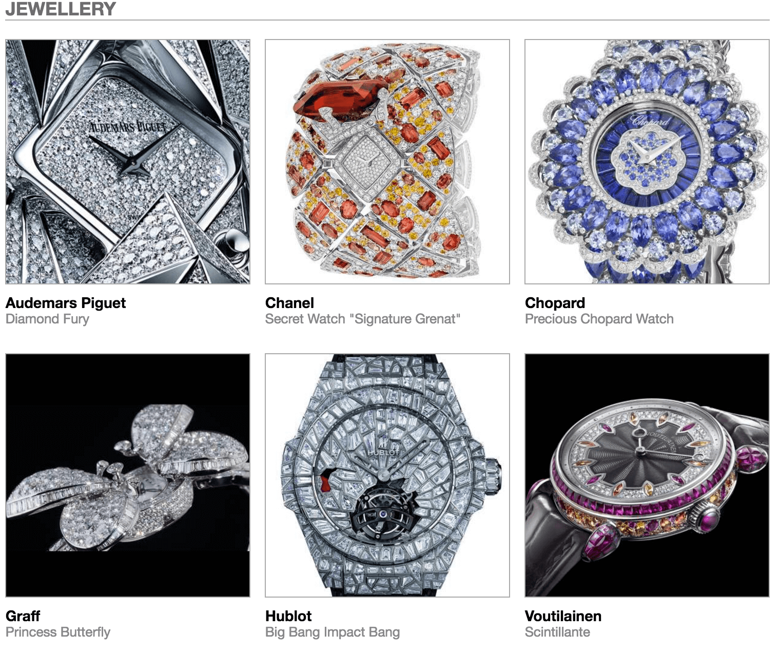 Pre-selected Jewellery watches in the 2016 GPHG