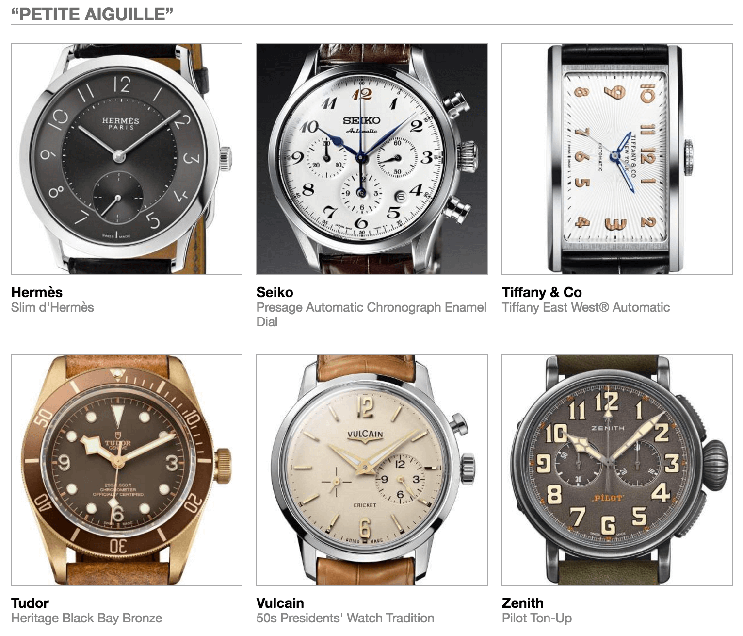 Pre-selected Petite Aiguille watches in the 2016 GPHG