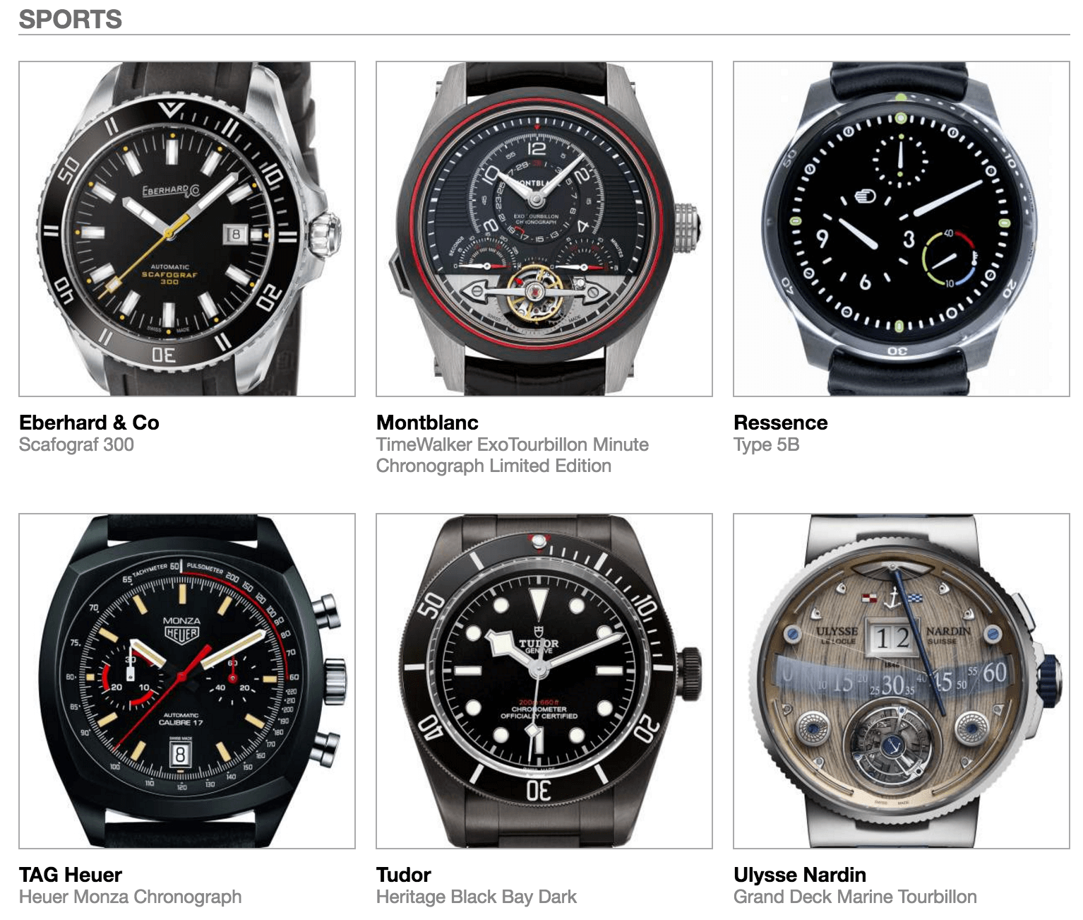 Pre-selected Sport watches in the 2016 GPHG