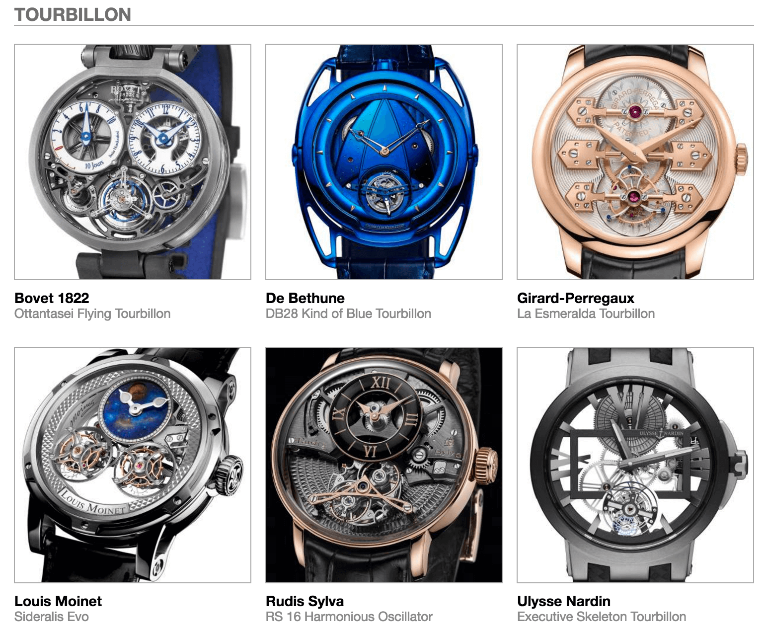 Pre-selected Tourbillon watches in the 2016 GPHG