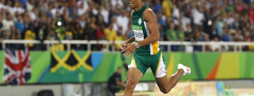 Wayde van Niekerk wearing a Richard Mille as he wins and sets a new world record in the 400 meter final at Rio 2016