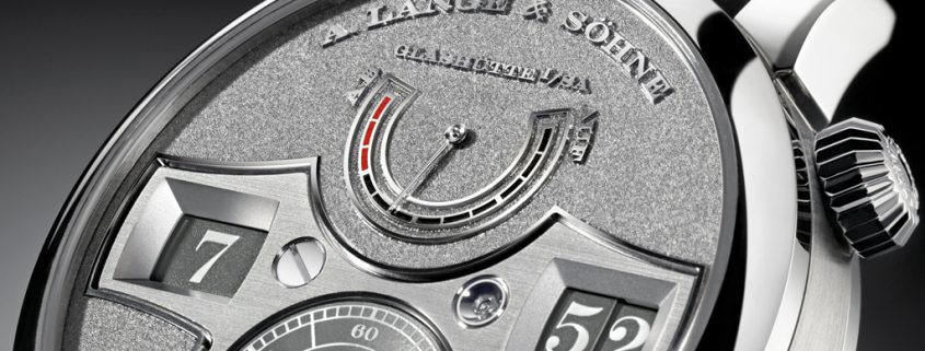 Tremblage engraving on the white-gold dial of the A. Lange & Söhne Zeitwerk Handwerkskunst