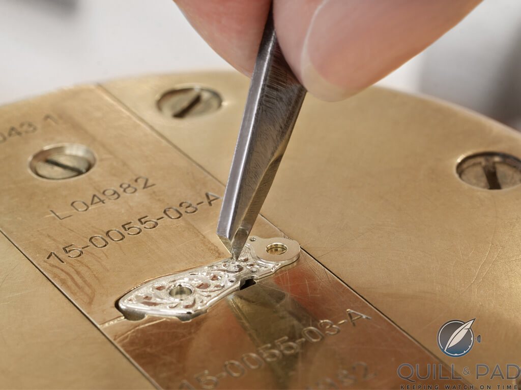 Hand engraving a balance cock for the A. Lange & Söhne Zeitwerk Handwerkskunst