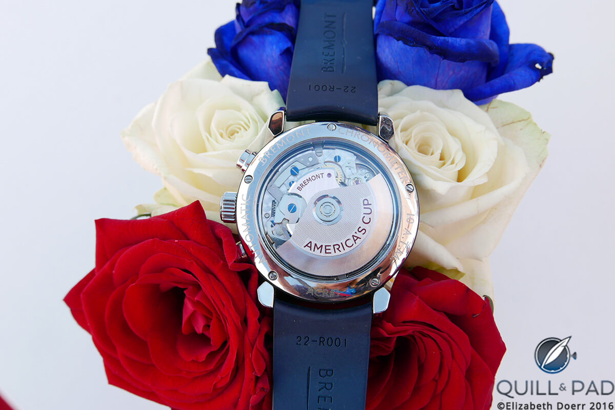 View through the display back of the Bremont Regatta AC