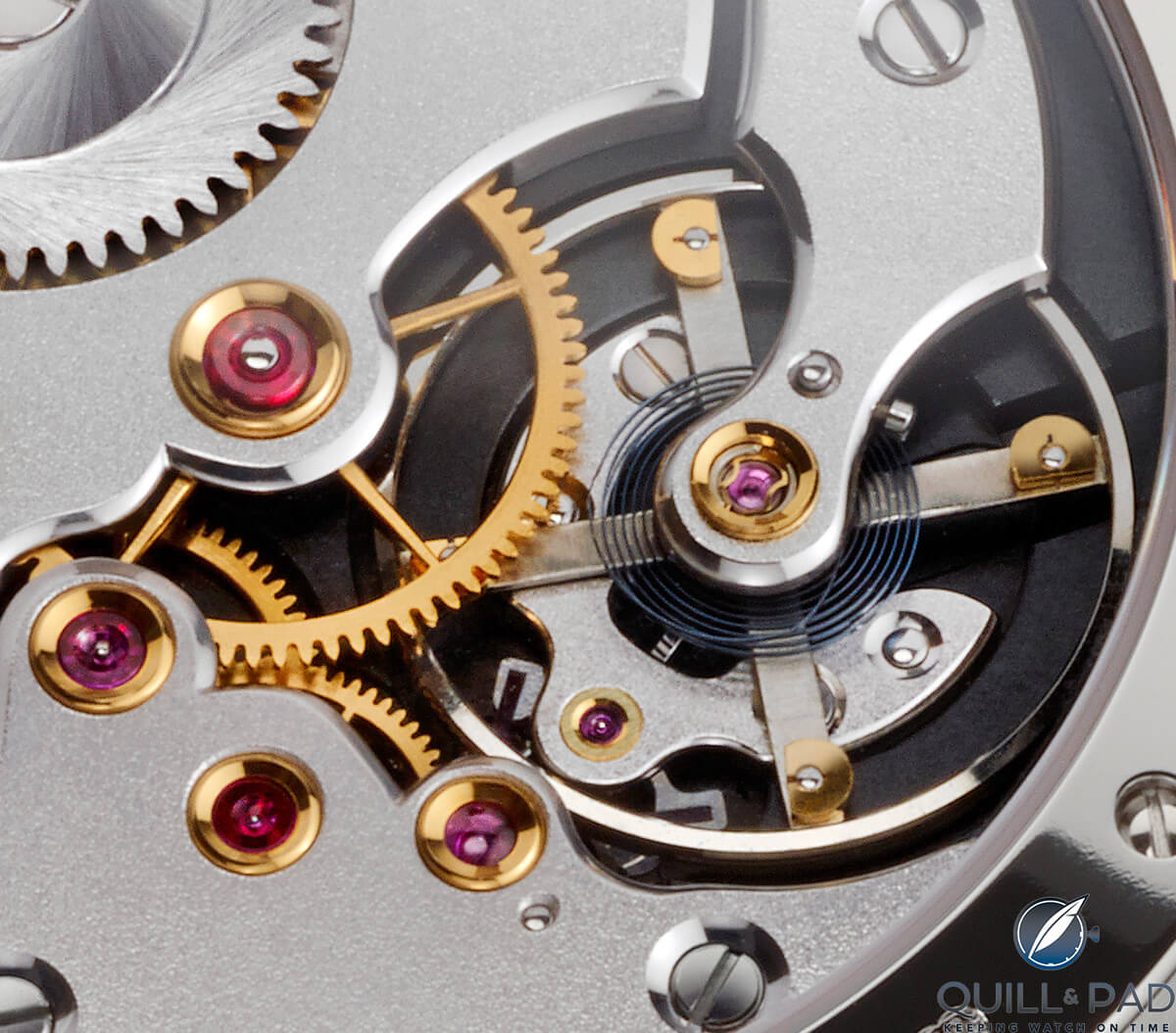 Close up look at the bespoke 4-arm balance wheel of Raúl Pagès' Soberly Onyx