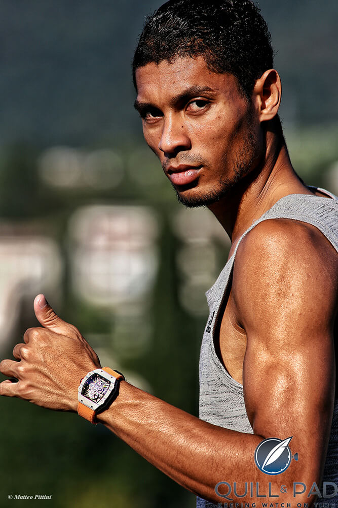 Wayde van Niekerk wearing the Richard Mille RM 27-02 Rafael Nadal (photo courtesy Matteo Pittini)