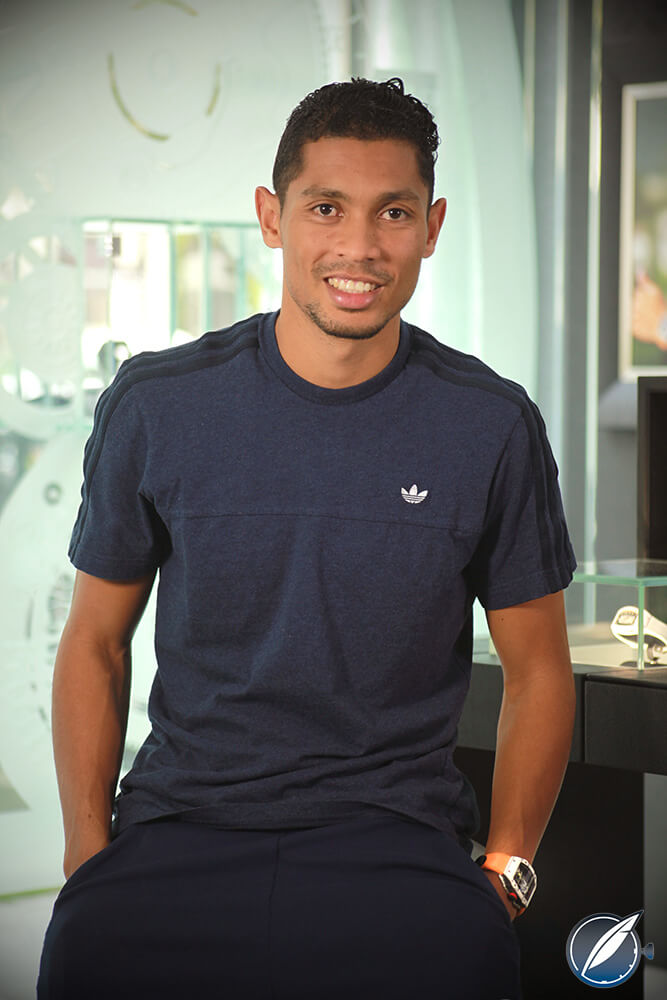 Wayde van Niekerk wearing his Richard Mille RM 27-02 Rafael Nadal at the brand’s Paris boutique (photo courtesy Louis du Chatelle/avfactory)